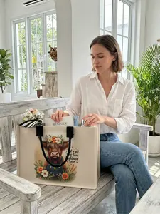1 piece of 2D printed large-capacity storage bag with highland cow + 'Love Cow Girl', extra large storage bag, Fashionable Shopping Bag, sturdy handle, space-saving multi-purpose, suitable for use at school, on business trips, and shopping, Boho