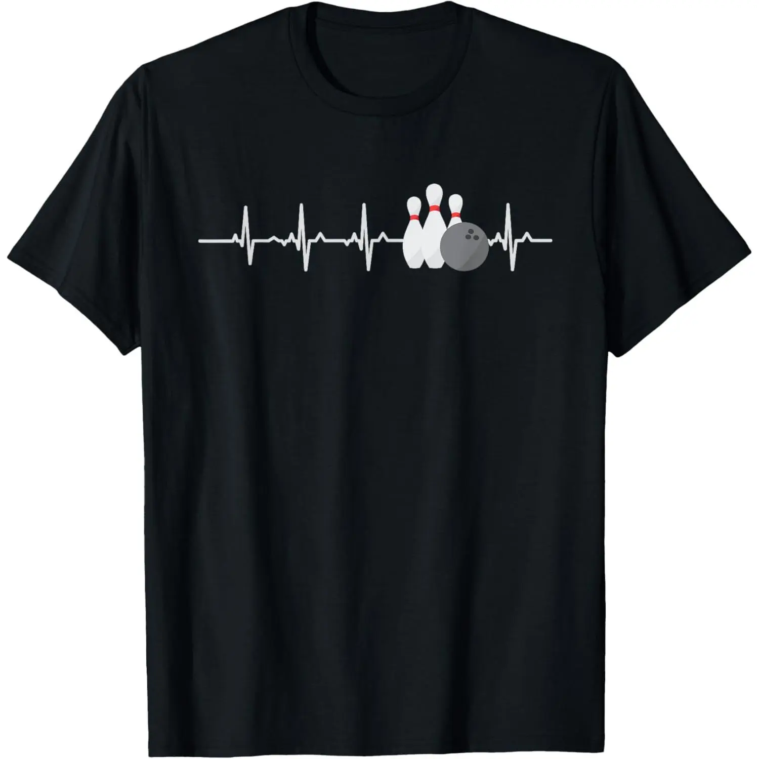 Graphic T-Shirt with Funny Bowling Heartbeat Print, Casual Cotton Short Sleeve Round Neck Top, Gift for Women & Men Bowlers