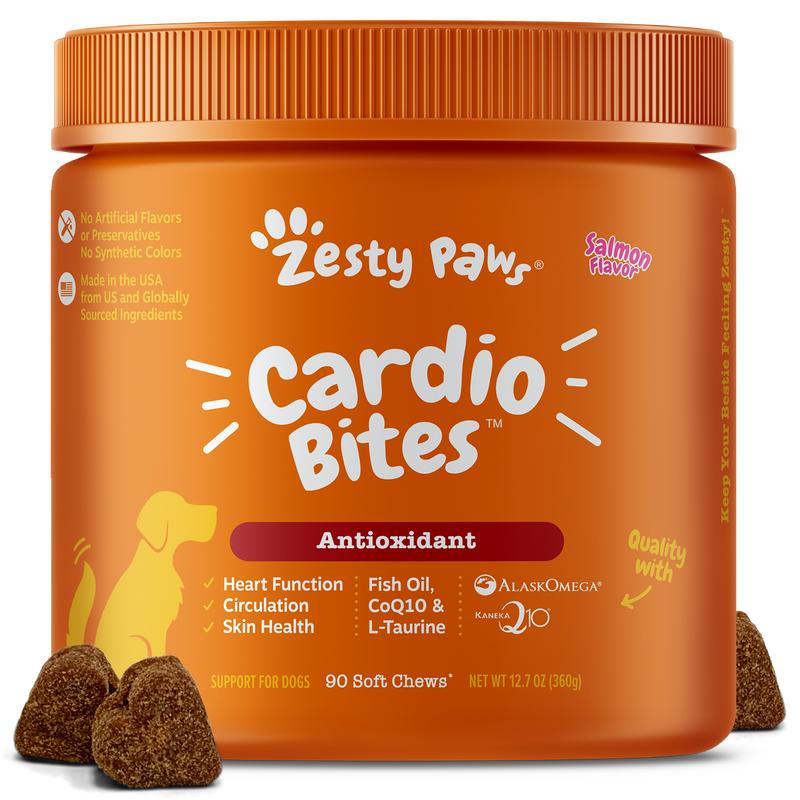 Zesty Paws Cardio Bites for Dogs, Cardiovascular Health and Circulation Support Supplement for Dogs, Omega 3 Fatty Acid Fish Oil Soft Chew Pet Treats