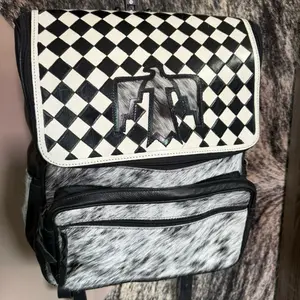 Thunder Bird Checkered Hair on Hide Backpack - Black and White Checker Pattern