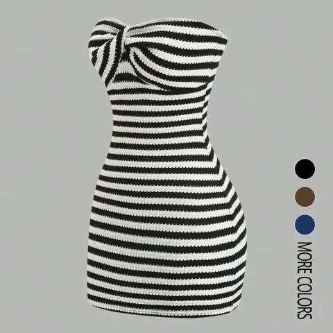 Women's Contrast Striped Backless Knit Tube Top Bodycon Mini Dress Summer Dresses Summer Wear