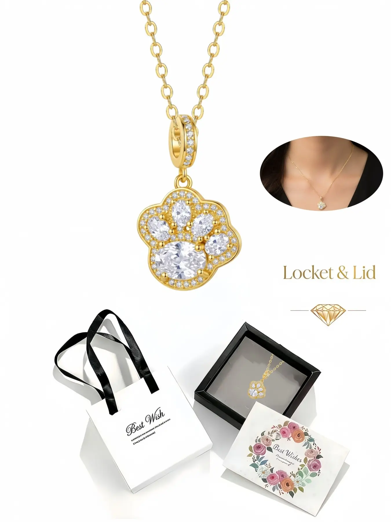 Starlight Cat Paw Zircon Necklace, Luxury Flashing Pendant, Elegant Jewelry Box, Perfect Gift for Women, Birthday, Mother's Day, Valentine's Day, Christmas