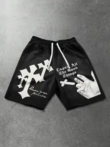 Men's Casual Versatile Shorts, Cross Print, Summer Street Fashion, Comfortable and Stylish, Perfect for Daily Wear