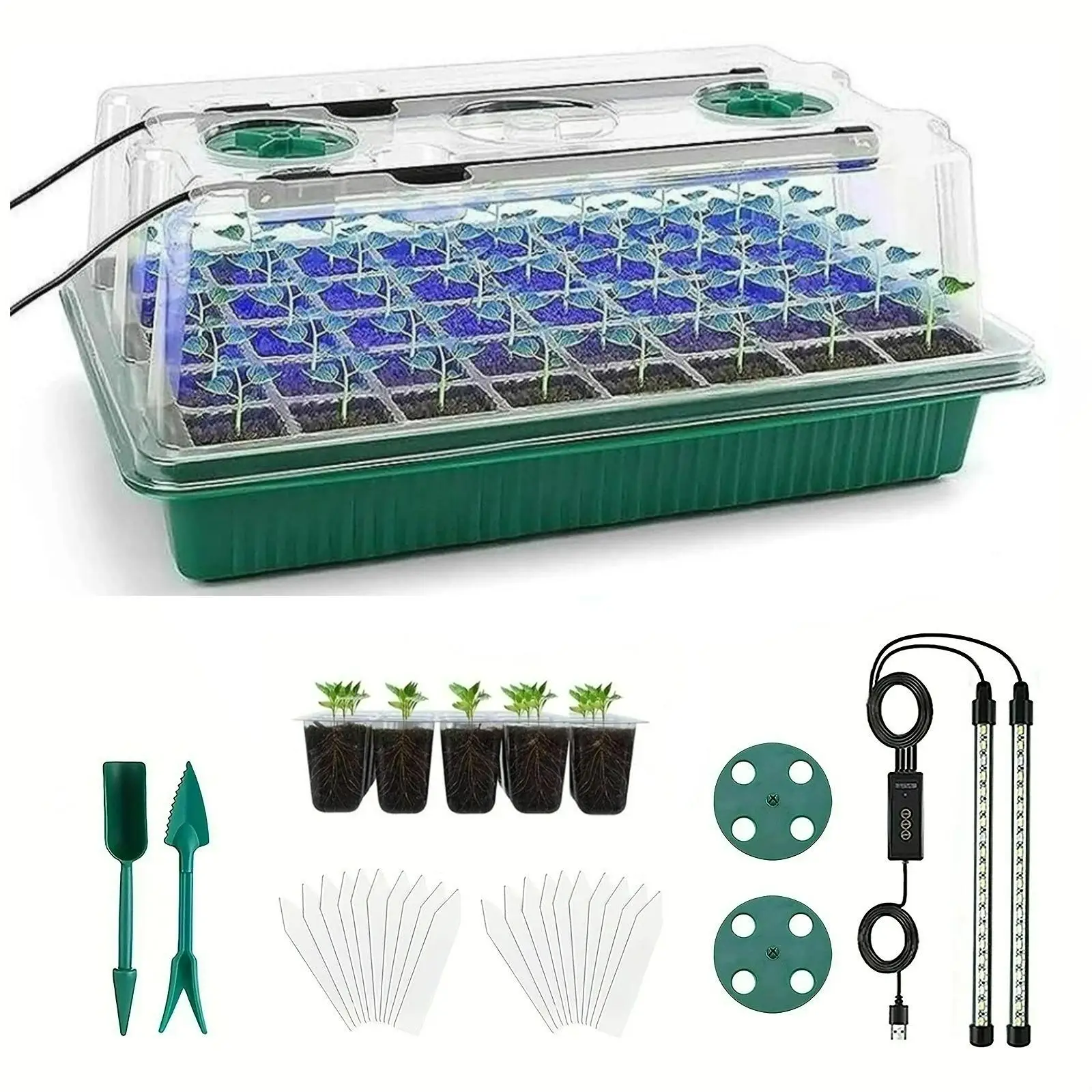Seed Starter Tray Set, Seed Germination Kit with 40/80/160 Cells, USB Powered LED Grow Light with Smart Timer & 3 Modes, Suitable for Indoor Greenhous