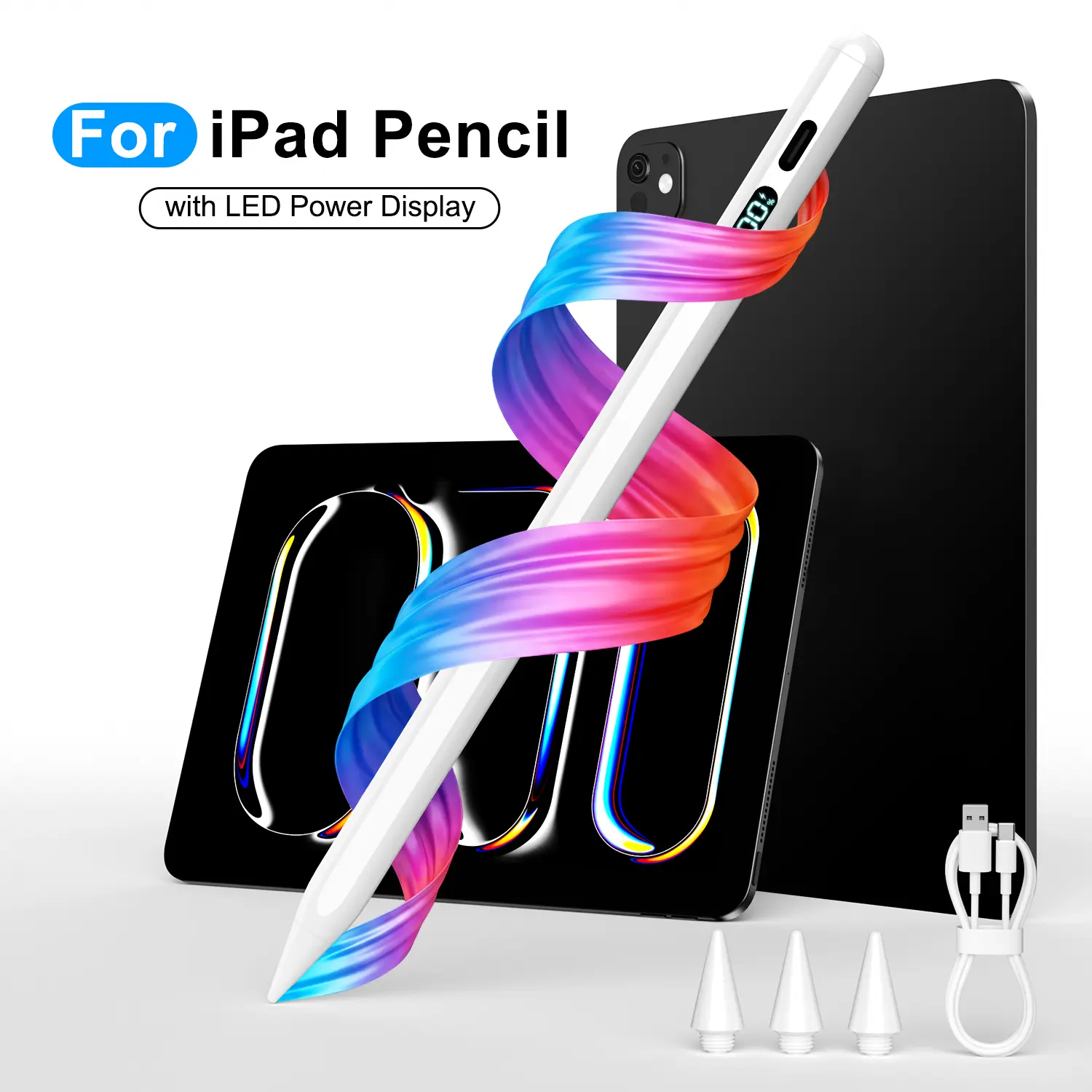 Stylus Pen for iPad 2018 & Later with LED Battery Display, Palm Rejection, Tilt Sensitivity, Magnetic Attachment, USB-C Fast Charging, No Lag, No Offset, Replaceable 1.5mm POM Tip, Compatible with iPad Air Mini Pro 6-11th Gen BackToSchool, Tablet, Button,