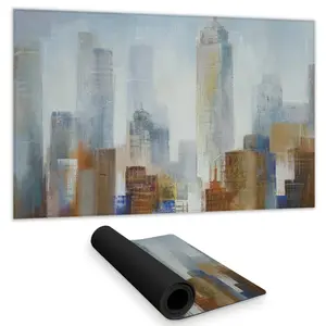 360 Stand Foggy Cityscape Textile Face Gaming Mat - 14x24 in. High Detail Print Soft Furnishing for Tabletop Games, Living Room Home Decor Accessory, Gaming Room Accessories, Mousepad