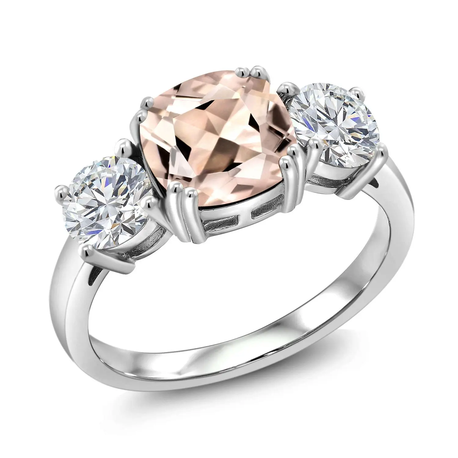 925 Sterling Silver Peach Morganite and Lab Grown Diamond Engagement Ring For Women | 2.88 Cttw | Cushion 8MM | Gemstone October Birthstone