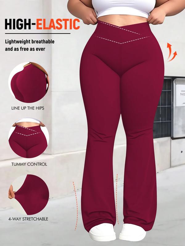Women's Plus Size Cross Waist Flare Pants, High Elasticity, Sweet Daily Wear, Commuter Pants, Fashionable Comfort, All Seasons Best Choice