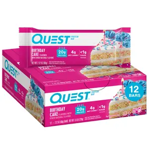 Quest Birthday Cake Protein Bars – 12 Pack, 20g Protein, Low Carb, Gluten Free, Keto Friendly