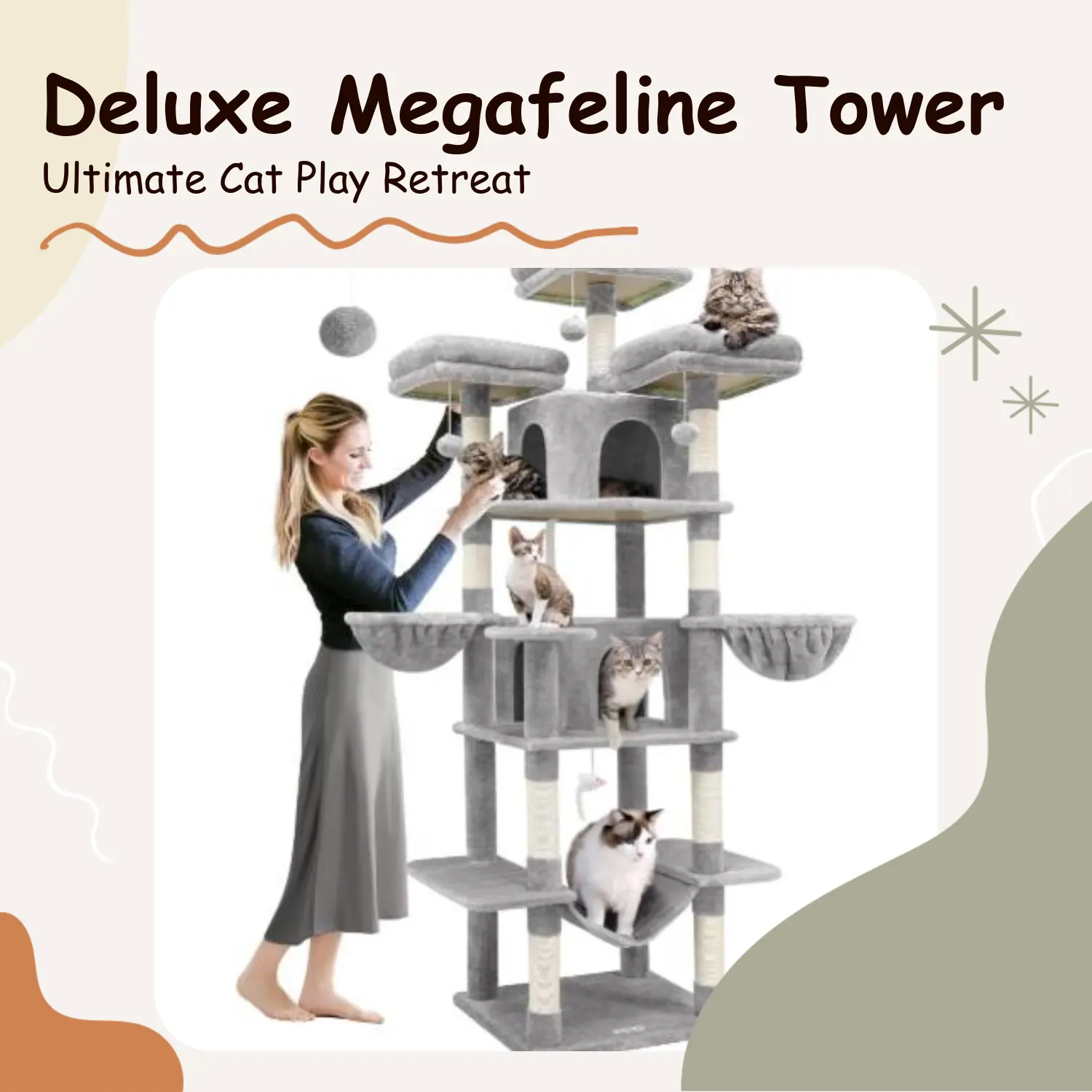 MegaFeline Tower F80 Deluxe 80-Inch Cat Playground