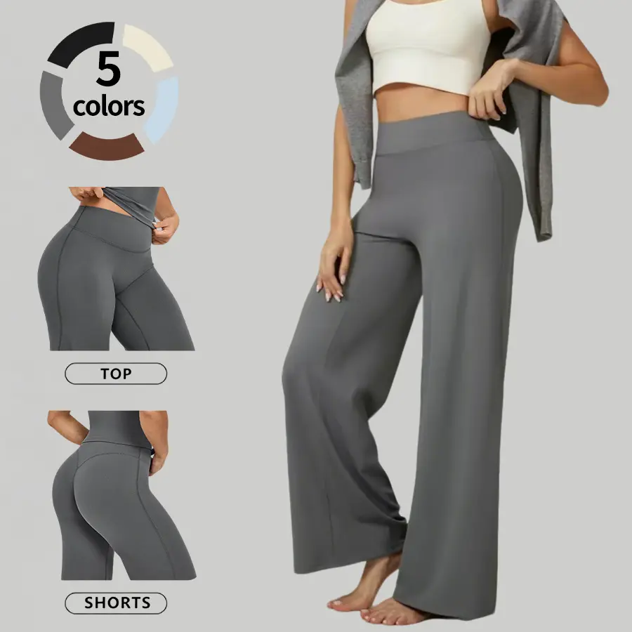 Women's Solid Pocket Wide Leg Sports Pants, Yoga Bottoms, Fitness Bottoms, High Waisted Sweatpants, Casual Comfy Breathable,Ladies Sportswear for All Seasons,Ladies Bottoms for All Seasons, Comfy Stretchy Leggings, Breathable fanyi,wide-leg yoga pants
