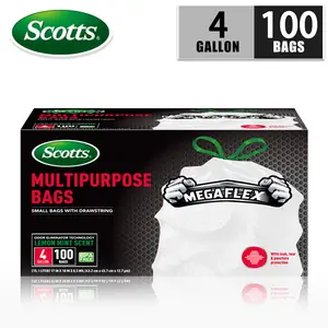 Scotts 4 Gal Expandable Drawstring Trashbags - 1 Pack (100 Bags), Durable, Leak-Proof, Odor-Proof Sanitary Waste Solution for Kitchen, Bedroom, Bedroom/Kitchen