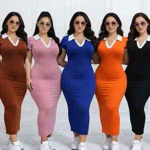 Plus Size Bodycon Dress with V-Neck and Short Sleeves, Available in Multiple Colors, Perfect for Casual Wear