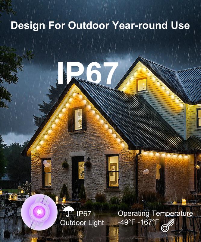 Fussion 100-200FT RGB Eave Outdoor Lights Permanent LED Colorful Eaves with APP & Remote Control IP67 Waterproof Festive Decorations 100FT/150Ft/200Ft/300FT/400FT