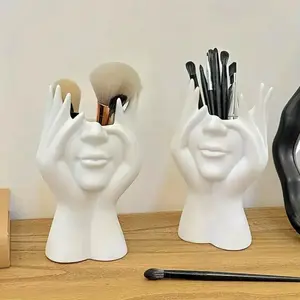 Abstract Face Holder – Unique 2-in-1 Makeup Brush Organizer & Flower Vase | Eye-Catching Vanity Decor