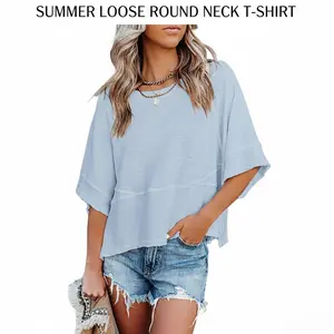 Imily Bela Women's Summer Casual Crewneck Batwing Half Sleeve T-Shirts Solid Color Loose Fit Cute Basic Flowy Tops Tees Blouses Summervibes