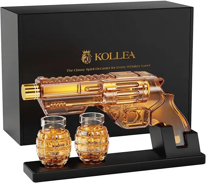 Kollea Whiskey Decanter with Grenade-Shaped Shot Glasses, Anniversary Birthday Gifts for Men, Holiday Gifts for Him, Father, Husband, Boyfriend & Mili