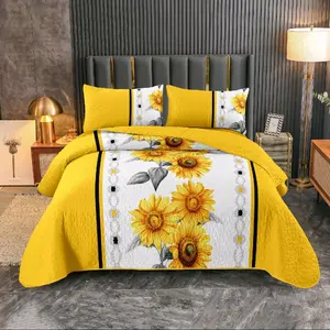 King Size Bed Sheets - Soft and Cozy Set of 3 Pcs with Sunflower Design, Available in Yellow and White, Machine Washable, Durable Linen