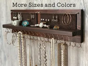 Jewelry Organizer Wall Mount | Necklace Holder | Earring Holder | Bracelet Holder | Rustic Dark Brown