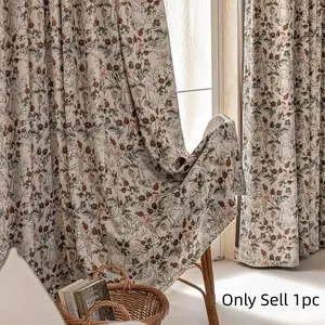 1pc Vintage Farmhouse Plant Print Curtain, Full Print Plant Texture, Natural Atmosphere, Soft Decorative, Relaxing Home Ambiance, Home Decoration Curtain