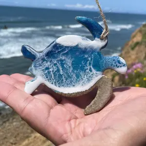 Sea Turtle Ornament Handmade Ocean Resin Ornament with Real Sand
