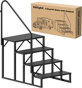 Nilight RV Steps with Handrail, 4 Steps Hot Tub Steps Outdoor RV Stairs Step Portable Mobile Motor Home Stairs for Camper Travel Trailers Dock Entry Steps 5th Wheel RV Porch with Anti-Slip Handrail