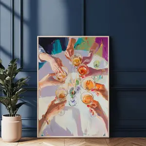 Cheers Celebration Art Print, Elegant Drink Illustration For Cocktail Party, Happy Hour Wall Art Poster, Trendy Bar Or Social Gathering Decor Gift