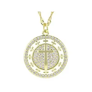 JTV White Cubic Zirconia 18k Yellow Gold Plated Cross Pendant 1.06ctw