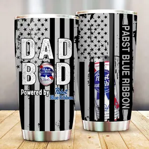 Dad Bod Powered by Pabst Blue Ribbon Beer Tumbler Insulated 20oz, Father’s Day Gift - Drinkware Flasks Bottles Bottled Portable Washable Reusable Mug