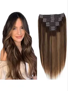 P4/27 Color Highlight Clip-In Human Hair Extensions, 14-28 Inch Straight Full Head, Natural-Looking Hairpiece for Women, Easy Clip-In Design