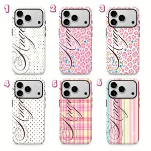 Y2K Coquette "Angel" Script Phone Case | Pink Polka Dot Aesthetic Protective Cover For iPhone 17 Pro Max 16 15 14 13 12 11 for Samsung S21 S22 S23 S24 S25 S26 Phone Case | Tough Phone Case