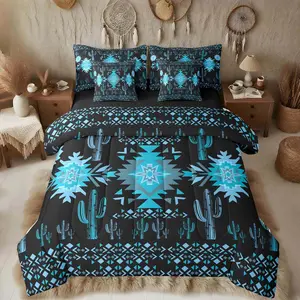 Black Southwestern Aztec Comforter Set with Sheets for Kids Boys Girls Geometric Vintage Bed in a Bag Boho Tribal Rustic Western Exotic Cactus 7 Pieces Bedding Set Bedroom Decor
