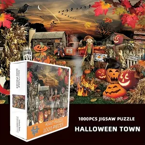 1000pcs Large Halloween Jigsaw Puzzle for Adults - Pumpkin Town Theme with 27.5"x19.7" Giant Puzzle Board, Challenging 1000pcs Picture Book for Adults & Families, Spooky Party Game Night or Gift (Grey Cardboard) - Expert Level