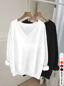 Women's V-Neck Long Sleeve Sweater Set Knitwear, Casual Fitted Plain Design, Multiple Colors Available, Perfect for Spring & Fall