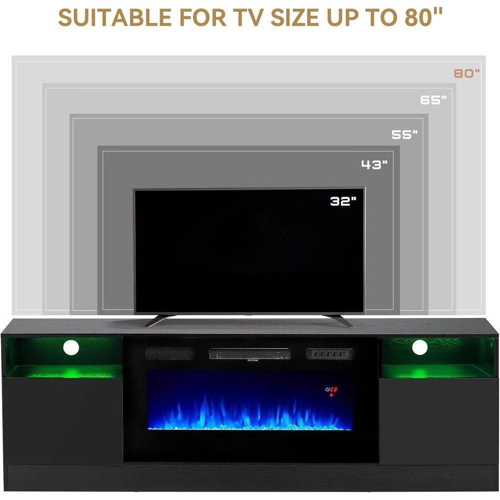 36in Electric Fireplace, LED Light Entertainment Center, Dark Wood Grain TV Stand for TVs up to 80
