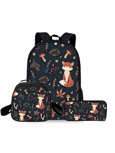 Fox themed printed backpack three piece set lunch bag pencil case backpack
