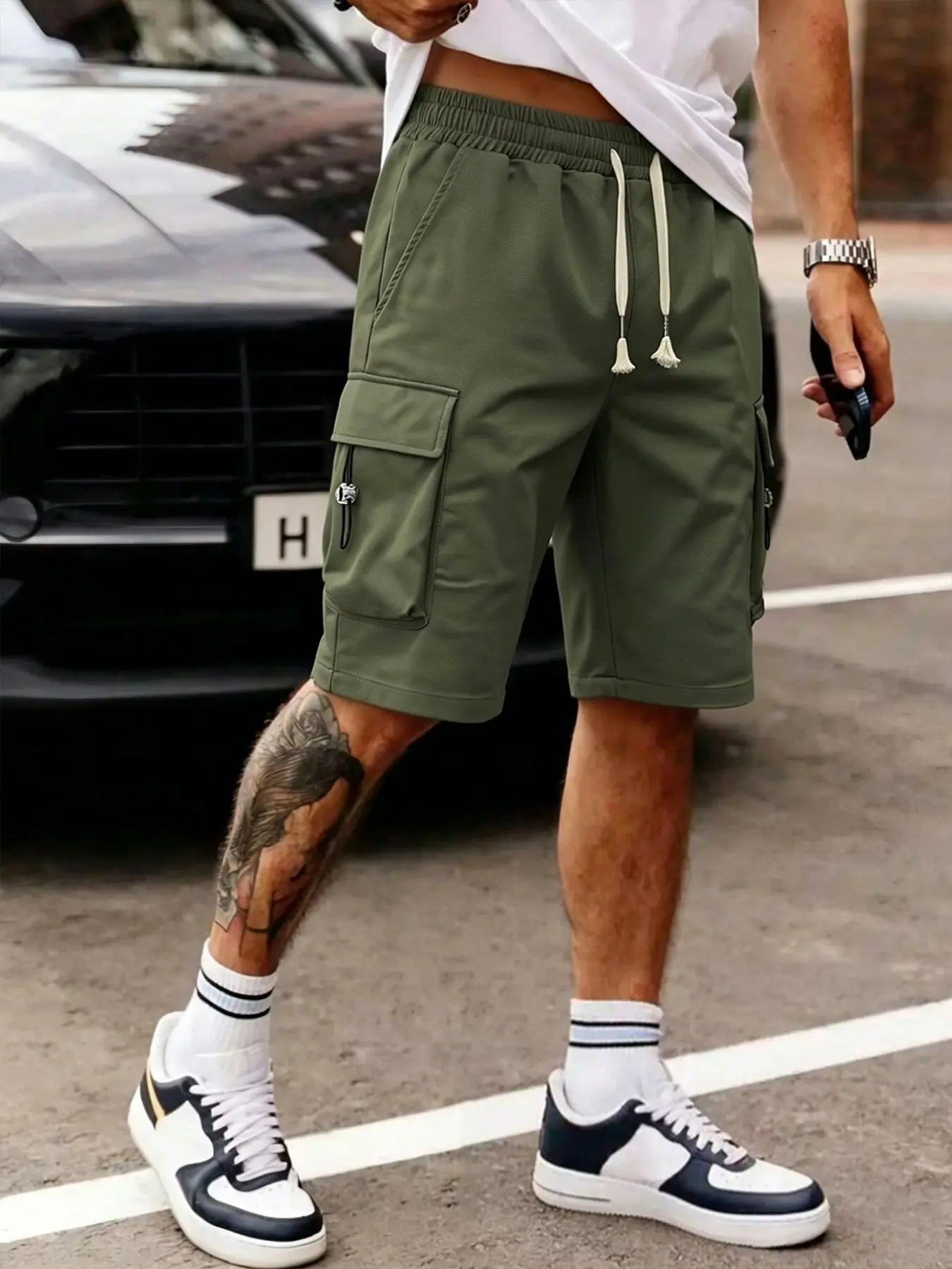 Men's Casual cargo shorts, Drawstring Elastic Waist, Multiple Pockets, Outdoor Short Pants, Hiking Shorts, Loose-Fitting, All Seasons, Drawstring Waisted Shorts