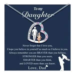 Daughter Love You Forever Heart Pendant Necklace from Dad  Birthday Christmas Valentine's Day Gifts for Teen Girls Women