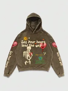 Men's Skeleton & Heart & Slogan Print Hoodie, Regular Fit Casual Graphic Long Sleeve Hooded Sweatshirt for Spring & Fall, Fashion Men's Top for Daily Wear, Cotton, Casual Streetwear Sweatshirt