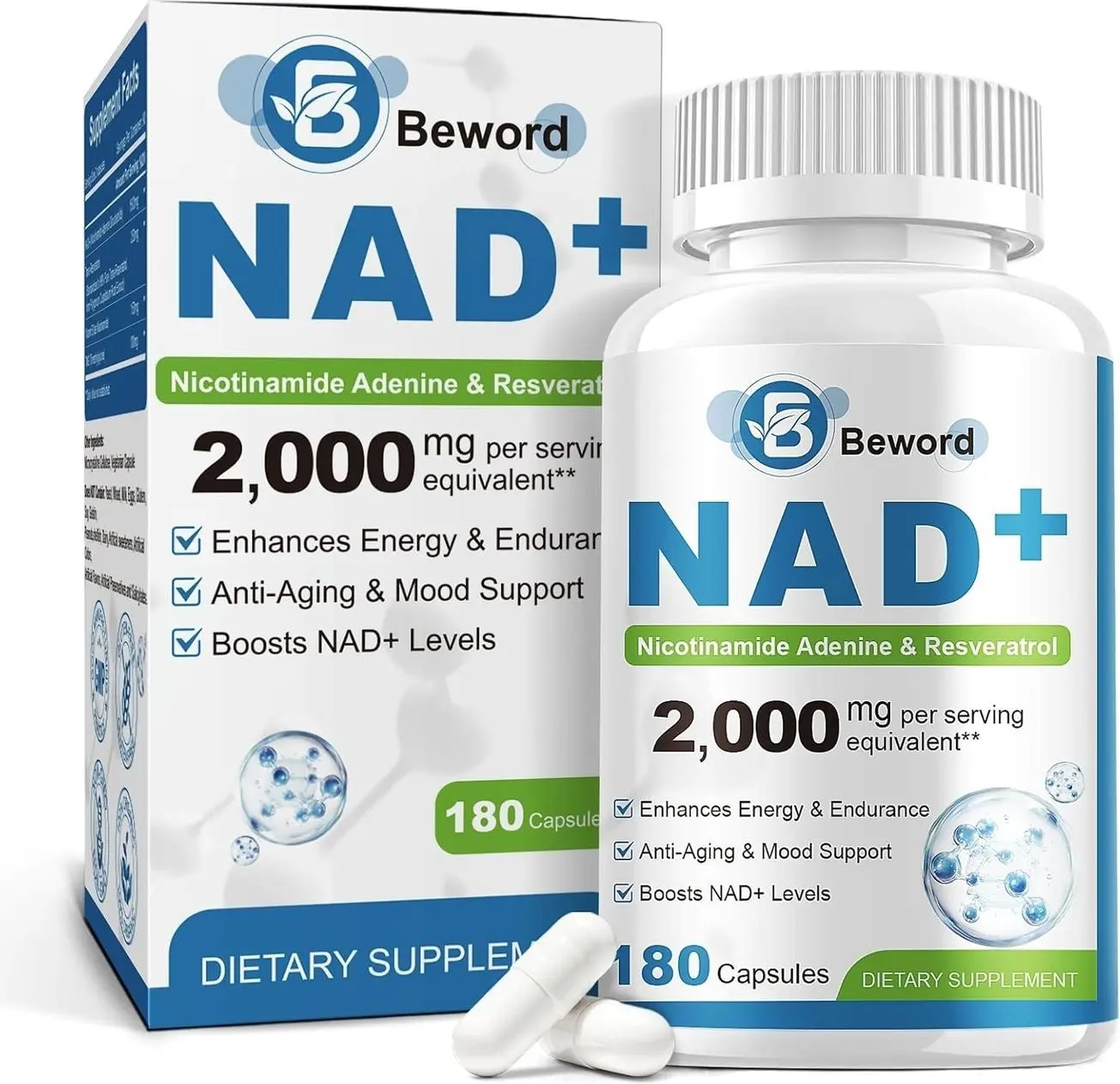 Liposomal NAD 2000 Mg, 180 Capsules, 4-in-1 Formula with Liposomal NAD, Trans-Resveratrol, Non-GMO | Energy Support