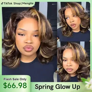[Free Upgraded 7x6 Side Part] Menglle Hair Honey Blonde Highlight 200% Density 7X6 Lace Front Wig Pre Cut Lace Ready to Go Human Hair Wigs Medium Cap Size#greenish#TikTokShopSpringGlowUp