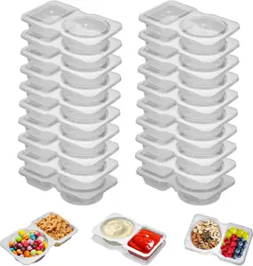 50 Set Reusable Snack Containers, 2-Compartment Dipping Containers with Lid for Refrigeration, Portion Control, Outdoor Takeaway Sauce Dip Case
