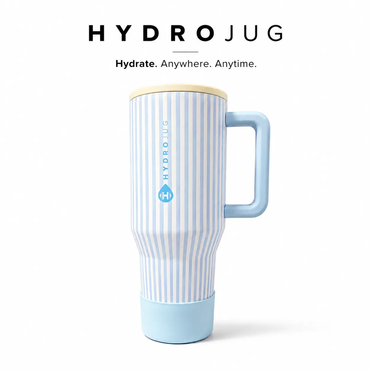 HydroJug 40 oz Insulated Tumbler with Handle & Straw Lid – Blue Stripe