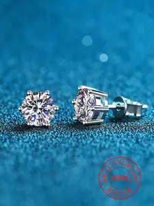 S925 Sterling Silver Glittering Diamond Stud Earrings, Solitaire Earrings, Artificial Zirconia, Pretty Studs, Fashionable Stud Earrings for Women & Girls, Trendy All-match & Exquisite Jewelry for Birthday Gift, Accessories for Women