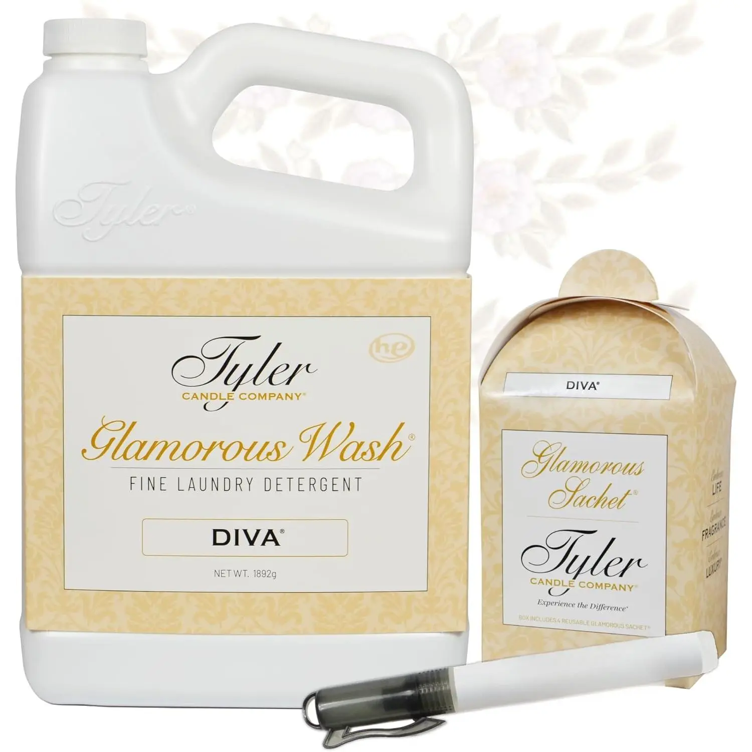 Tyler Glamorous Wash Diva Fine Laundry Detergent with Stain Remover Pen and Dryer Sachets - Liquid Detergent Designed for Clothing - Hand and Machine Washable - 64oz (Diva)