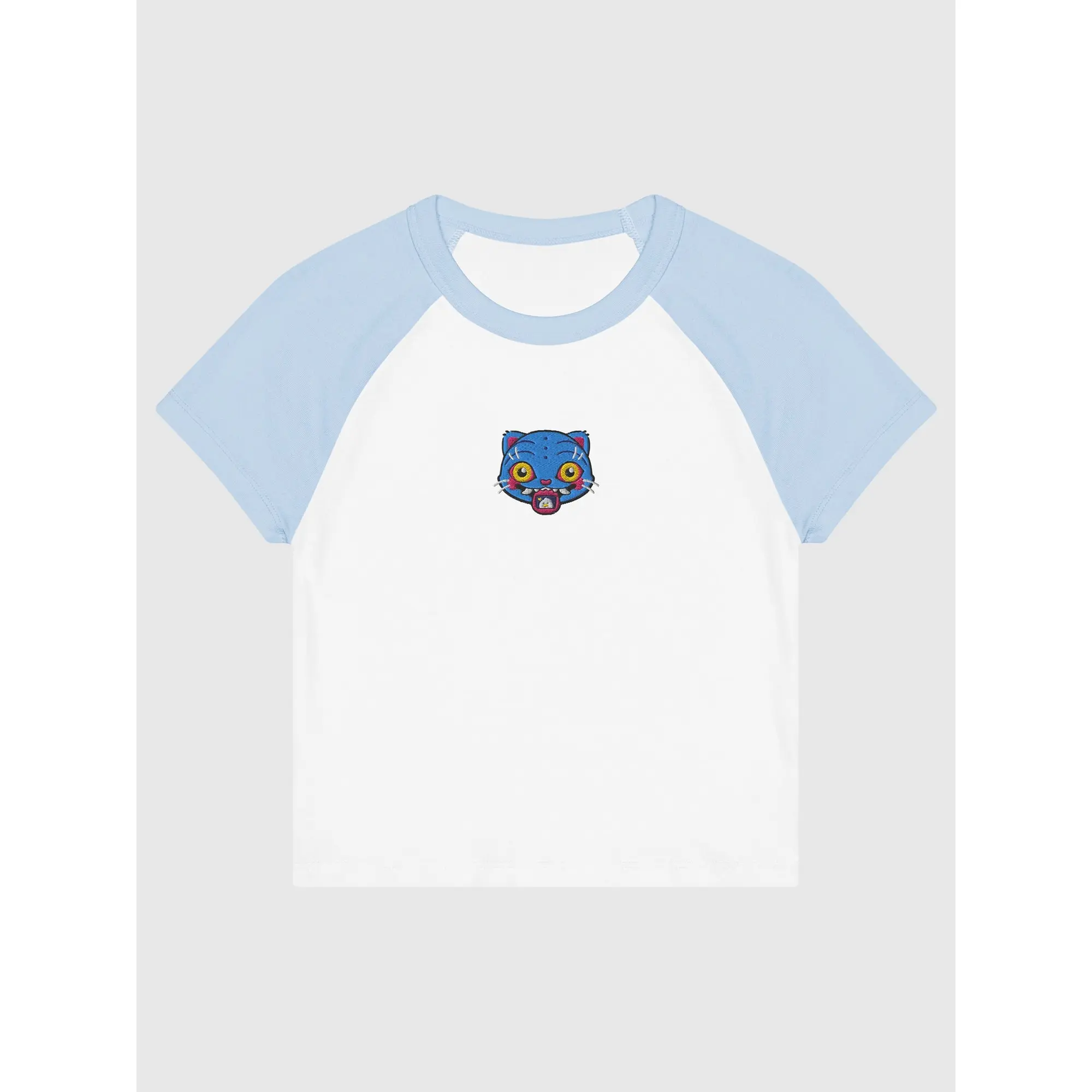 KPop Demon Hunters Embroidered Women's Raglan Baby Tee Chibi Derpy Tiger