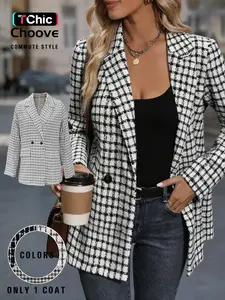 Women's Casual Plaid Trendy Blazer Jacket, Loose Fit Woven Fabric, Comfortable Daily Wear Outerwear