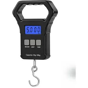 Fish Scale, 110lb/50kg Digital Portable Hanging Fishing Weight Scale with Backlit LCD Display, Luggage Scale with Hook, Non-Slip Large ABS Handle & 2 AAA Batteries, Fishing Gifts Gear for Men