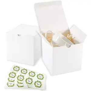 White 24 Pack 3x3x3 inch Small  Box with  for Party  Boxes, Valentine's Boxes, Ornament Boxes, Christmas  Boxes, Wedding Boxes Easy to Assemble  Box with 24 Thank You Stickers