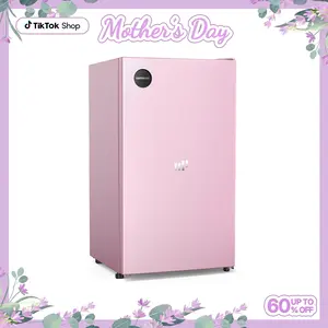 Upstreman mini fridges 3.2 Cu.Ft Sleek Stainless Steel pink mini fridge Energy Star Certified Adjustable Temperature Thermostat Reversible Door Compact pink Refrigerator for Office Bedroom Dorm CR32 College drink fridge skincare fridge beverage cooler tik